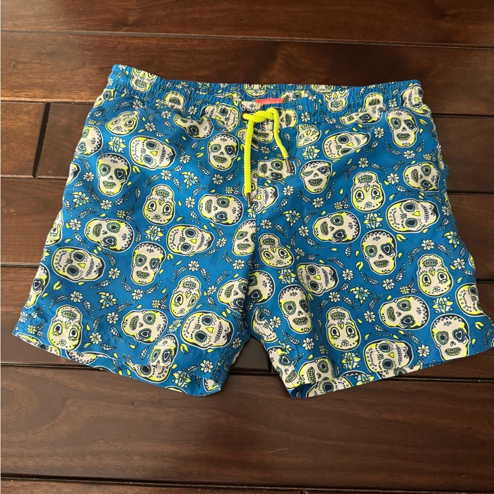 Sunuva Skull Print boys Swim Trunks - Blue and Yellow